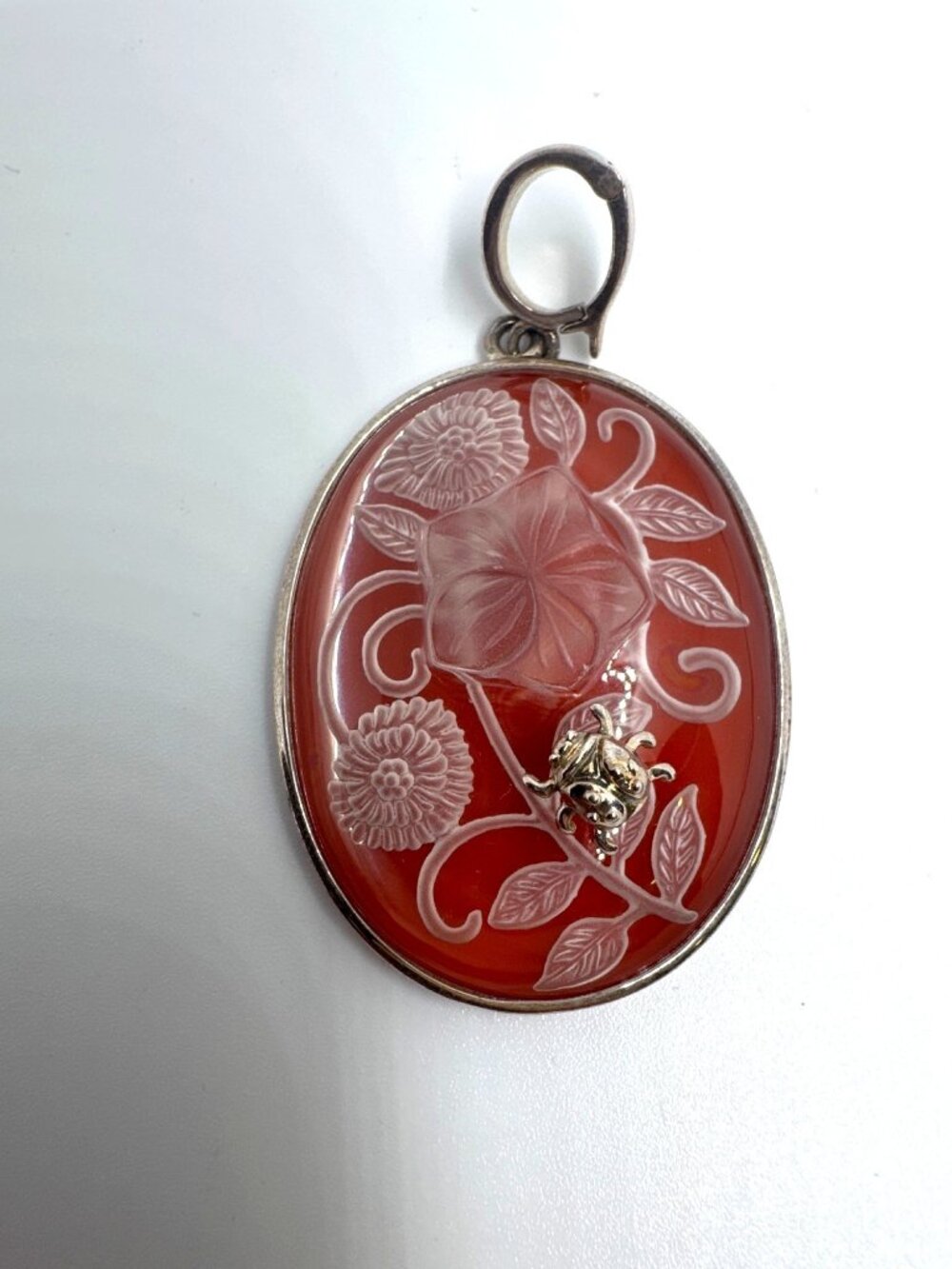 Whitney Kelly WK 925 Sterling Silver Ladybug Floral Red Stone Pendant QVC 18g